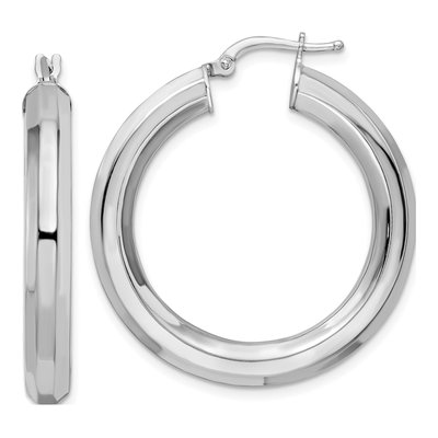 Sterling Silver 34mm Diamond-Cut Octagon Hoop Earrings