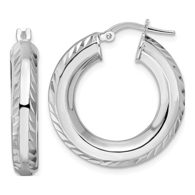 Sterling Silver 26mm Octagon Tube Hoop Earrings