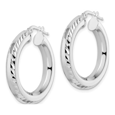 Sterling Silver 30mm Diamond-Cut Octagon Tube Hoop Earrings – view 3