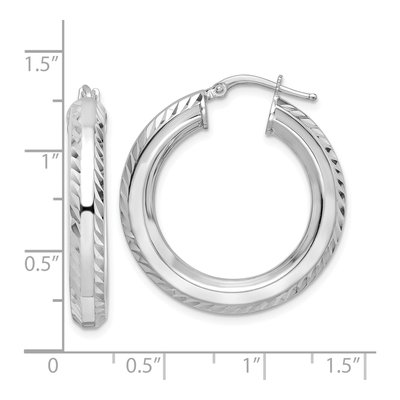 Sterling Silver 30mm Diamond-Cut Octagon Tube Hoop Earrings – view 5