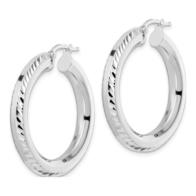 Sterling Silver 34mm Diamond-Cut Octagon Hoop Earrings – view 3