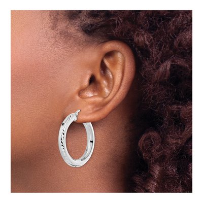 Sterling Silver 34mm Diamond-Cut Octagon Hoop Earrings – view 4