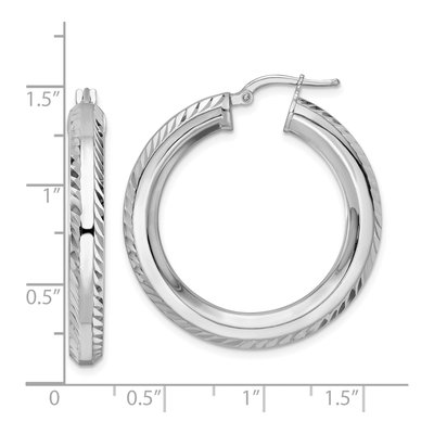 Sterling Silver 34mm Diamond-Cut Octagon Hoop Earrings – view 5