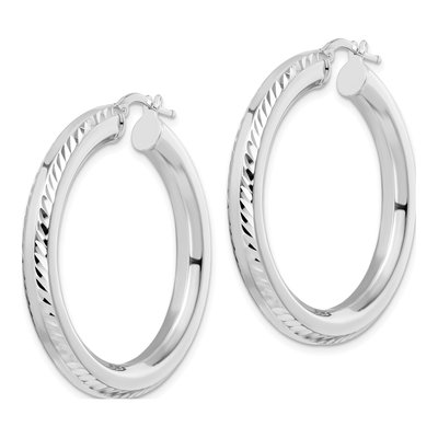 Sterling Silver 38mm Diamond-Cut Octagon Hoop Earrings – view 3