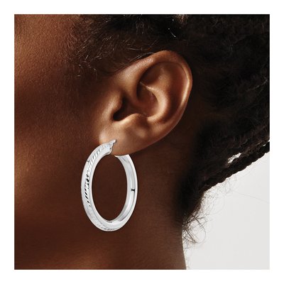 Sterling Silver 38mm Diamond-Cut Octagon Hoop Earrings – view 4