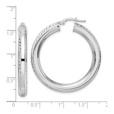 Sterling Silver 38mm Diamond-Cut Octagon Hoop Earrings – view 5