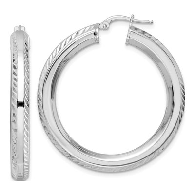 Sterling Silver 38mm Diamond-Cut Octagon Hoop Earrings