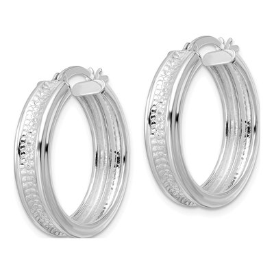 Sterling Silver 26mm Textured Circle Hoop Earrings – view 3