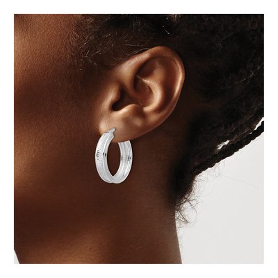 Sterling Silver 26mm Textured Circle Hoop Earrings – view 4