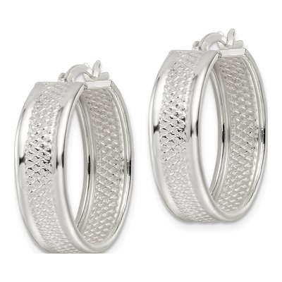 Sterling Silver 26mm Textured Hoop Earrings – view 3
