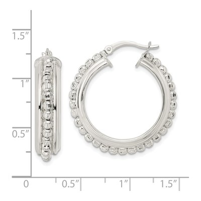 Sterling Silver 29mm Diamond-Cut Beaded Hoop Earrings – view 5