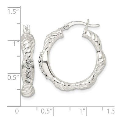 Sterling Silver 27mm CZ Twisted Scalloped Hoop Earrings – view 5