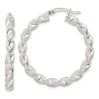 Sterling Silver 36mm Twisted Hoop Earrings