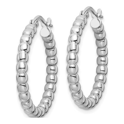 Sterling Silver 27mm Beaded Hoop Earrings – view 3