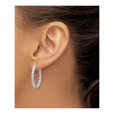 Sterling Silver 27mm Beaded Hoop Earrings – view 4