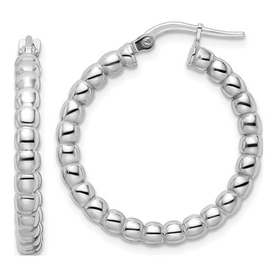 Sterling Silver 27mm Beaded Hoop Earrings