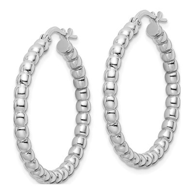 Sterling Silver 32mm Beaded Hoop Earrings – view 3