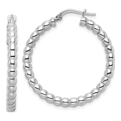 Sterling Silver 32mm Beaded Hoop Earrings