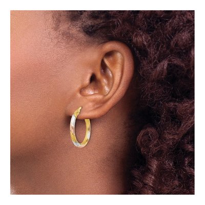 Gold-Plated Sterling Silver 27mm Diamond-Cut Hoop Earrings – view 4