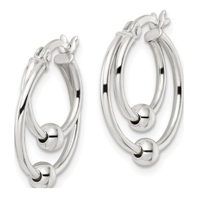 Sterling Silver 20mm Beaded Double Hoop Earrings – view 3