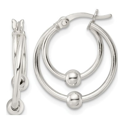 Sterling Silver 20mm Beaded Double Hoop Earrings