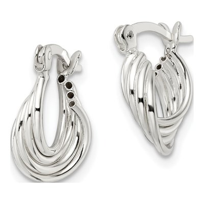 Sterling Silver 15mm Triple Circle Hoop Earrings – view 3