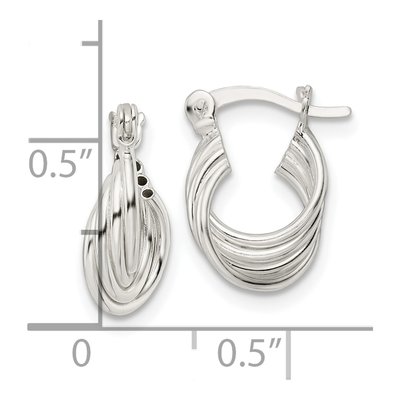 Sterling Silver 15mm Triple Circle Hoop Earrings – view 5