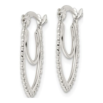 Sterling Silver 21mm Beaded Double Oval Hoop Earrings – view 3