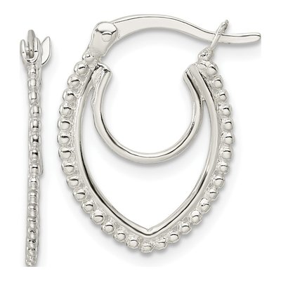 Sterling Silver 21mm Beaded Double Oval Hoop Earrings