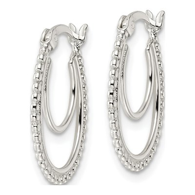 Sterling Silver 20mm Beaded Double Oval Hoop Earrings – view 3