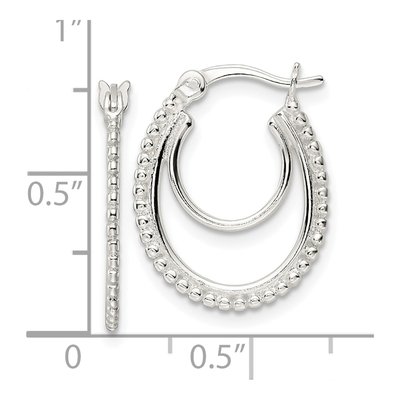 Sterling Silver 20mm Beaded Double Oval Hoop Earrings – view 5