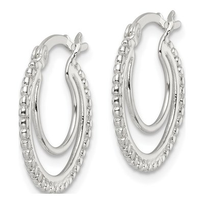 Sterling Silver 19mm Beaded Double Hoop Earrings – view 3