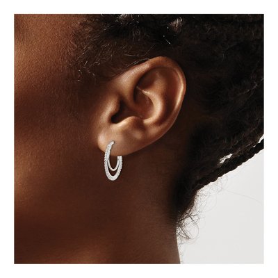 Sterling Silver 19mm Beaded Double Hoop Earrings – view 4