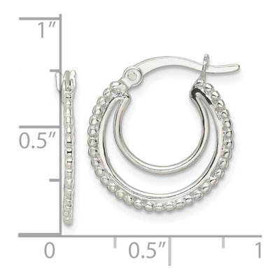 Sterling Silver 19mm Beaded Double Hoop Earrings – view 5