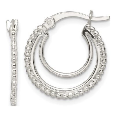 Sterling Silver 19mm Beaded Double Hoop Earrings