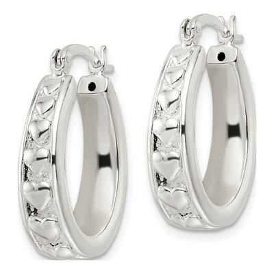 Sterling Silver 25mm Heart Oval Hoop Earrings – view 3