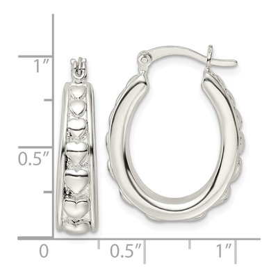 Sterling Silver 25mm Heart Oval Hoop Earrings – view 5