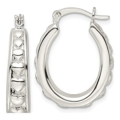 Sterling Silver 25mm Heart Oval Hoop Earrings