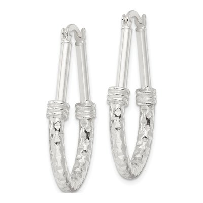 Sterling Silver 35mm Fancy Oval Hoop Earrings – view 3