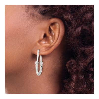Sterling Silver 35mm Fancy Oval Hoop Earrings – view 4