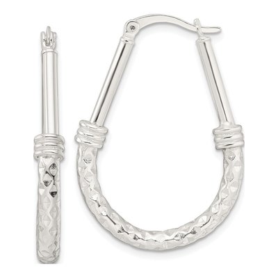 Sterling Silver 35mm Fancy Oval Hoop Earrings