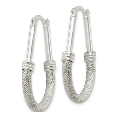Sterling Silver 34mm Textured Teardrop Hoop Earrings – view 3