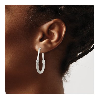 Sterling Silver 34mm Textured Teardrop Hoop Earrings – view 4