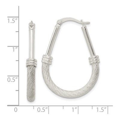 Sterling Silver 34mm Textured Teardrop Hoop Earrings – view 5