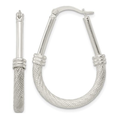 Sterling Silver 34mm Textured Teardrop Hoop Earrings