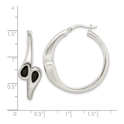 Sterling Silver 33mm Black Enamel Hearts Circle Hoop Earrings – view 5
