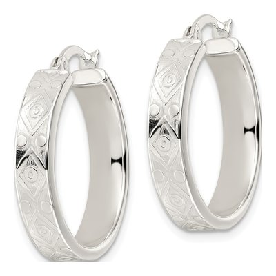 Sterling Silver 27mm Geometric Round Hoop Earrings – view 3