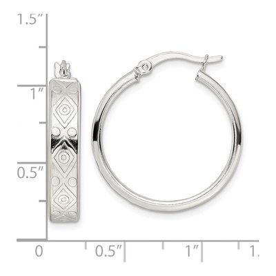 Sterling Silver 27mm Geometric Round Hoop Earrings – view 5