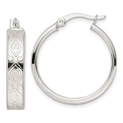 Sterling Silver 27mm Geometric Round Hoop Earrings