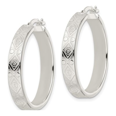 Sterling Silver 32mm Geometric Round Hoop Earrings – view 3